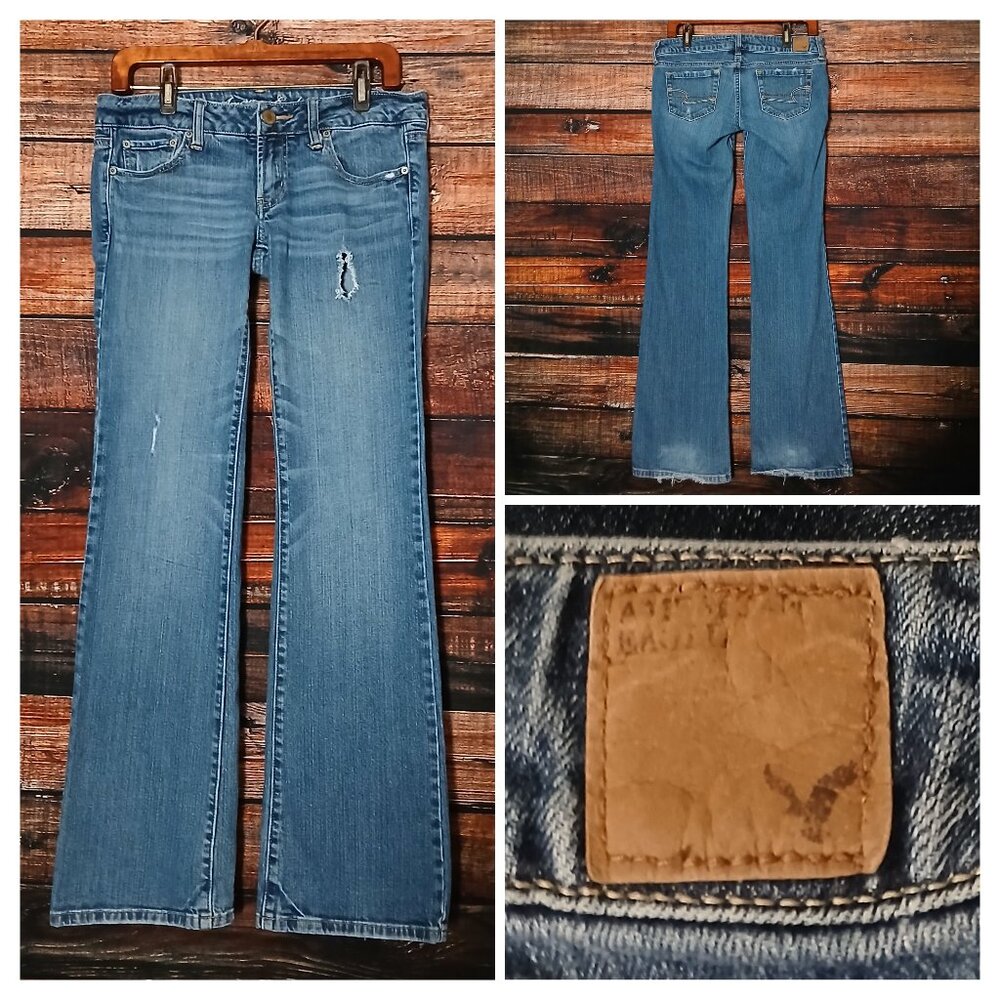 American Eagle Jeans 6 Long Favorite Boyfriend Low Rise Distressed Denim Stretch